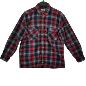 Juneau Men Red Black Grey Buffalo Plaid Fleece Button Down‎ Shirt Jacket Large
